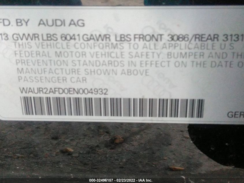 2014 AUDI A8 L 4.0T WAUR2AFD0EN004932