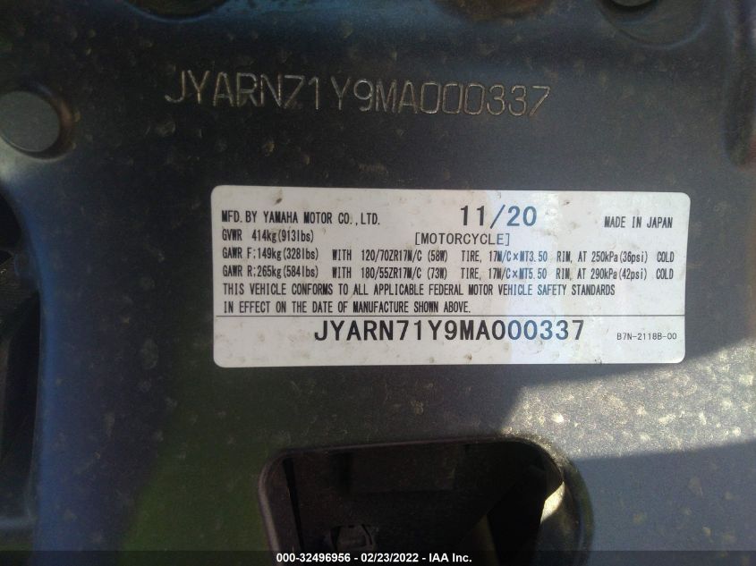 2021 YAMAHA MT09 C JYARN71Y9MA000337