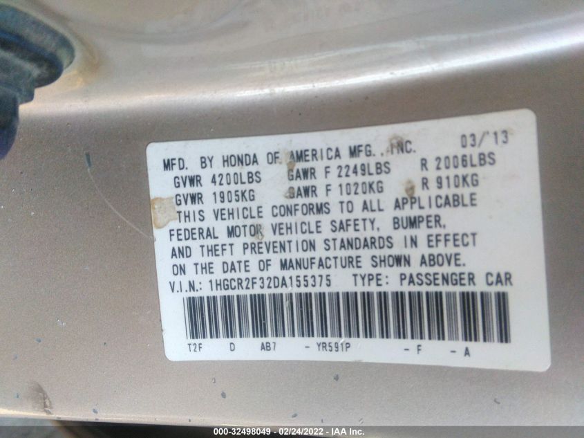 2013 HONDA ACCORD SDN LX 1HGCR2F32DA155375