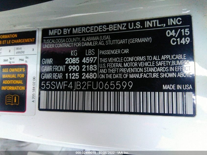 2015 MERCEDES-BENZ C-CLASS C 300 55SWF4JB2FU065599