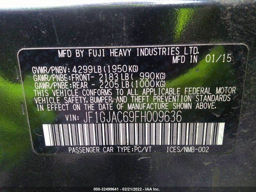 2015 SUBARU IMPREZA SEDAN PREMIUM JF1GJAC69FH009636
