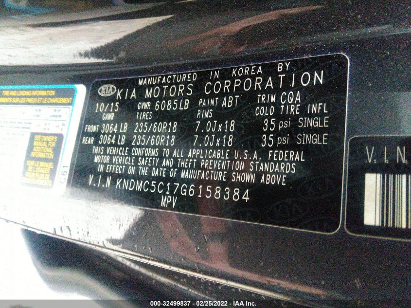 2016 KIA SEDONA SX KNDMC5C17G6158384