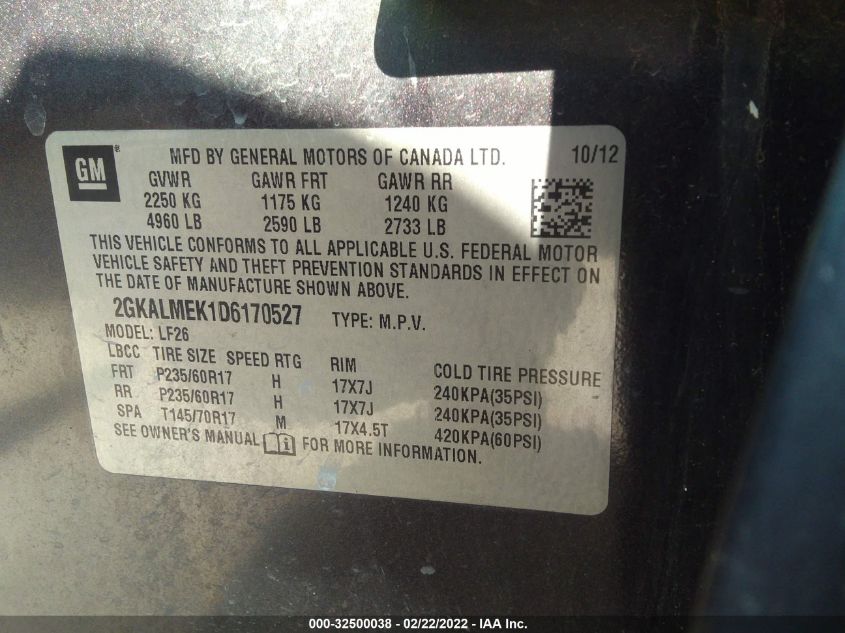 2013 GMC TERRAIN SLE 2GKALMEK1D6170527