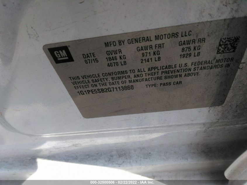 2016 CHEVROLET CRUZE LIMITED LT 1G1PE5SB2G7113860
