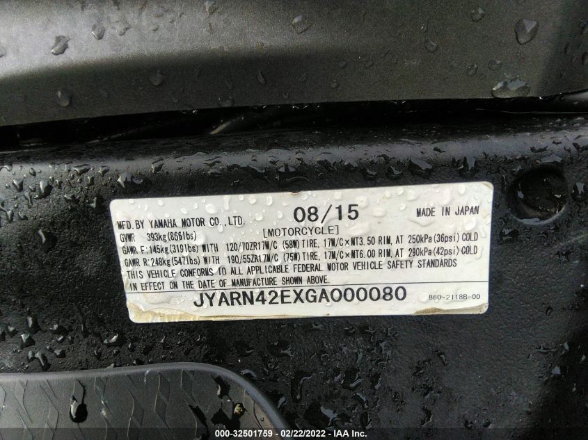 2016 YAMAHA YZFR1S JYARN42EXGA000080