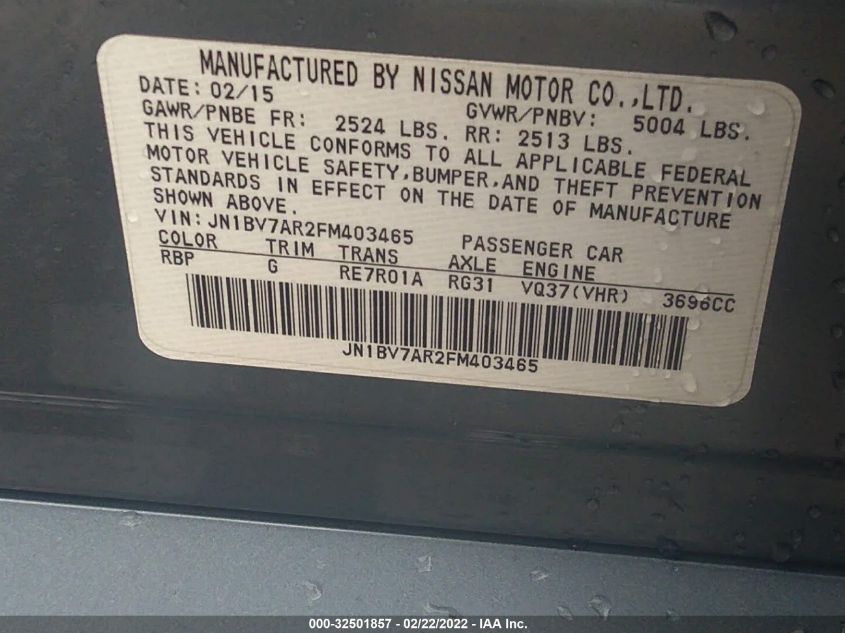 2015 INFINITI Q50 PREMIUM JN1BV7AR2FM403465