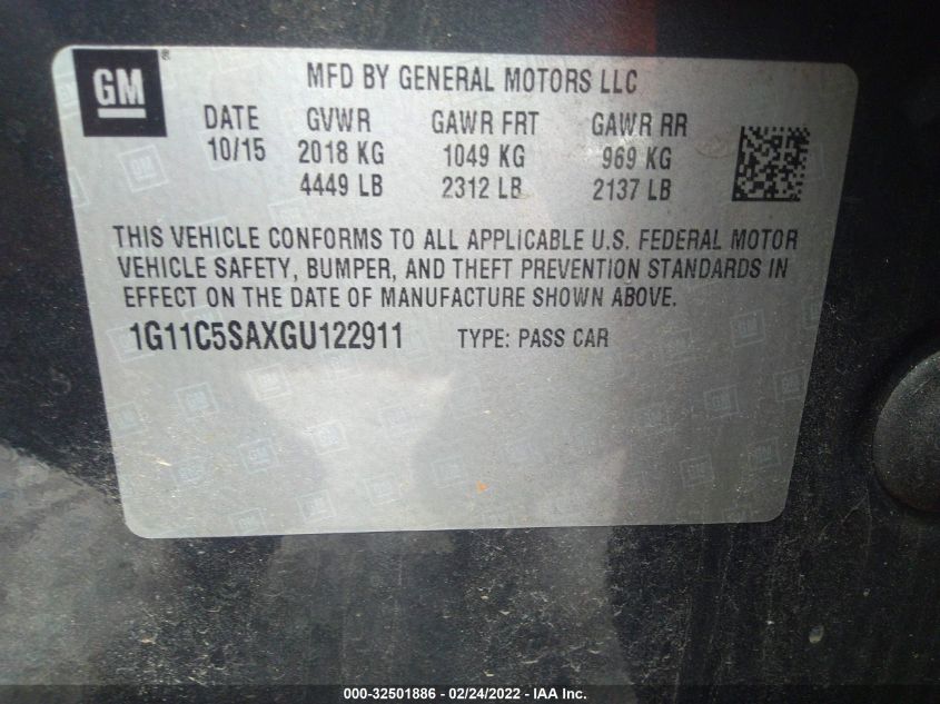 2016 CHEVROLET MALIBU LIMITED LT 1G11C5SAXGU122911