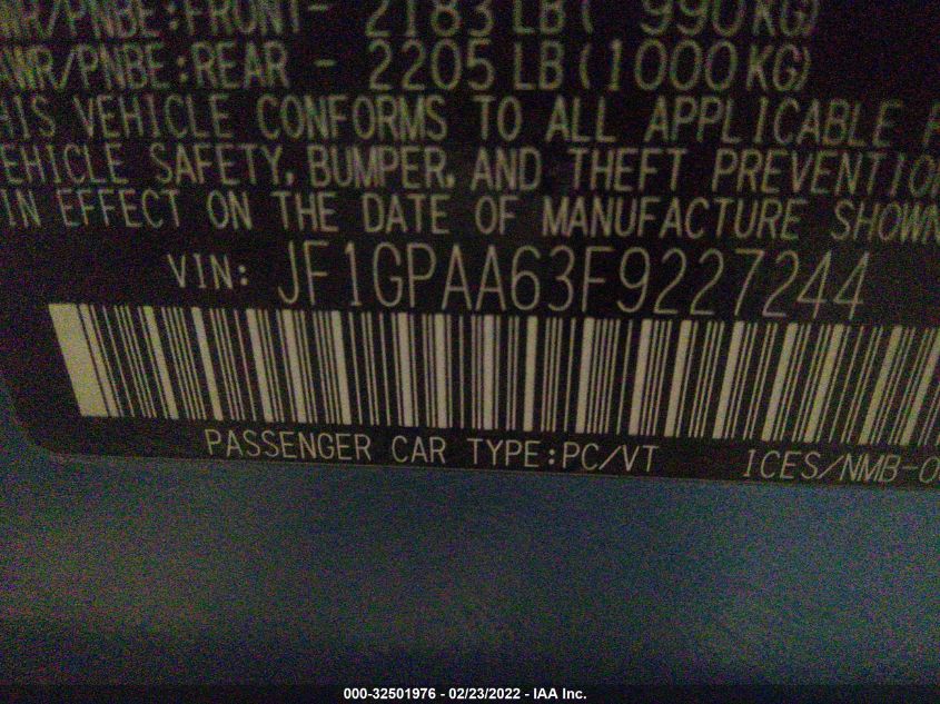 2015 SUBARU IMPREZA WAGON 2.0I JF1GPAA63F9227244