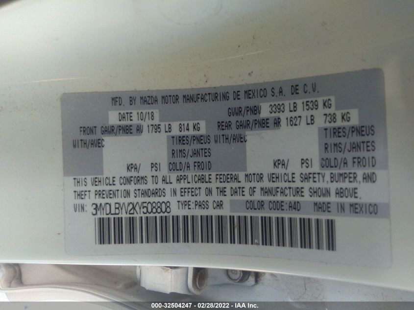 2019 TOYOTA YARIS SEDAN L/LE/XLE 3MYDLBYV2KY508808