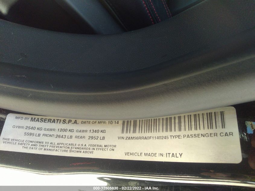 2015 MASERATI QUATTROPORTE S Q4 ZAM56RRA0F1140245