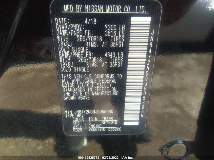 2018 NISSAN ARMADA SV JN8AY2ND9J9058985