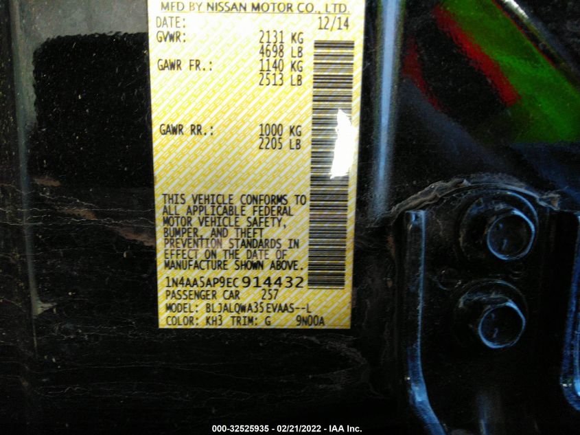2014 NISSAN MAXIMA 3.5 S 1N4AA5AP9EC914432