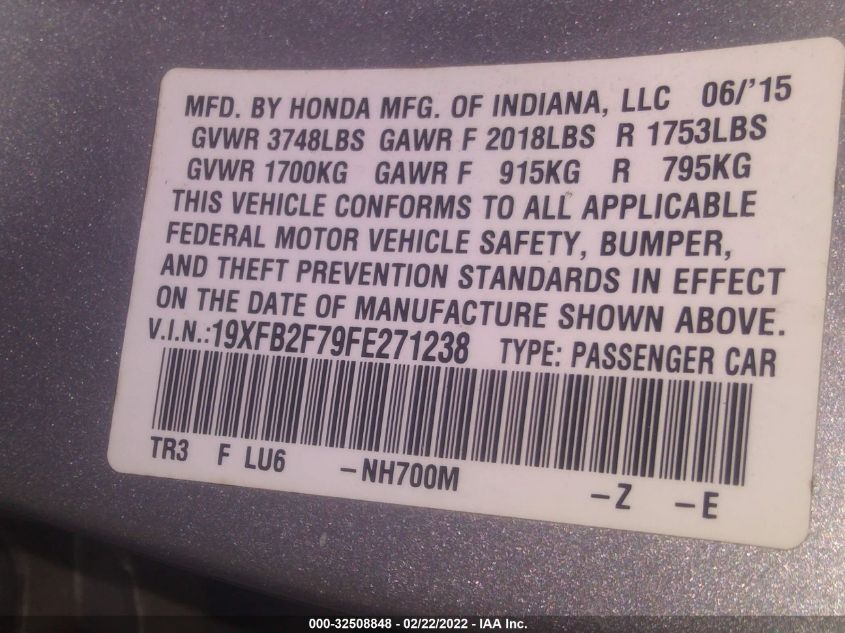 2015 HONDA CIVIC SEDAN SE 19XFB2F79FE271238