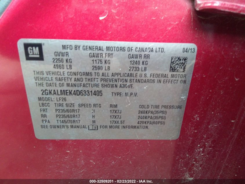 2013 GMC TERRAIN SLE 2GKALMEK4D6331405