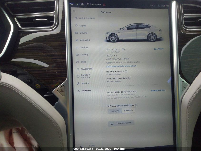 2015 TESLA MODEL S 85D/70D/90D/P90D 5YJSA1V2XFF097871