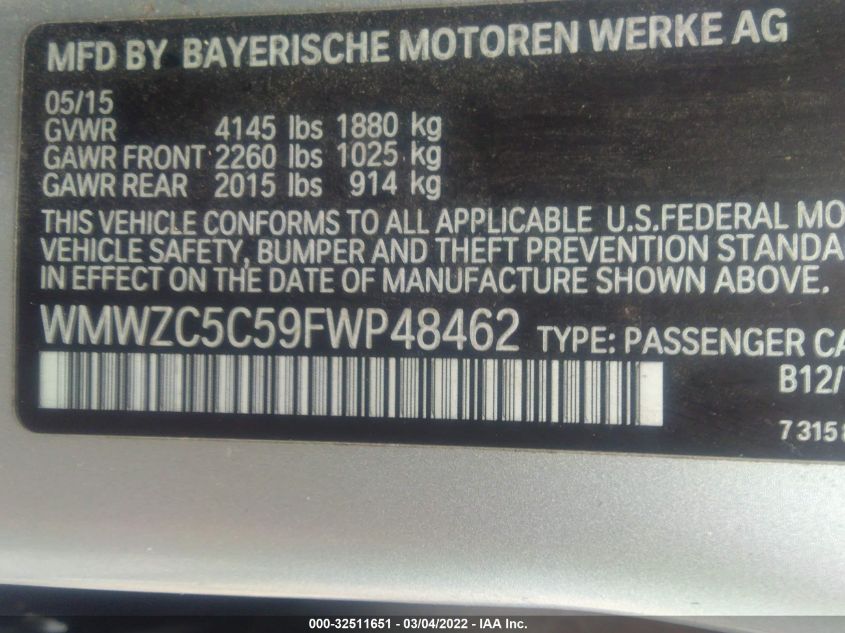 2015 MINI COOPER COUNTRYMAN S WMWZC5C59FWP48462