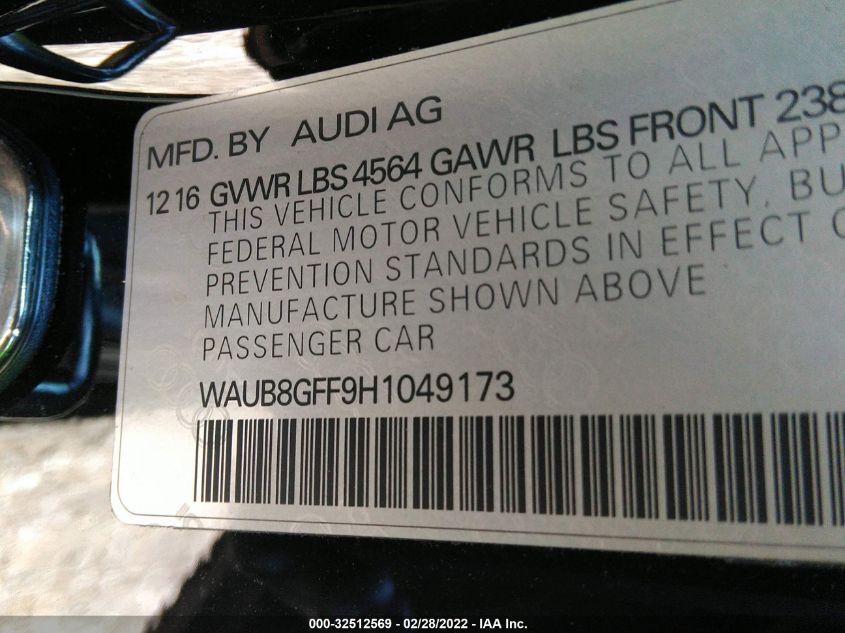 2017 AUDI A3 SEDAN PREMIUM WAUB8GFF9H1049173