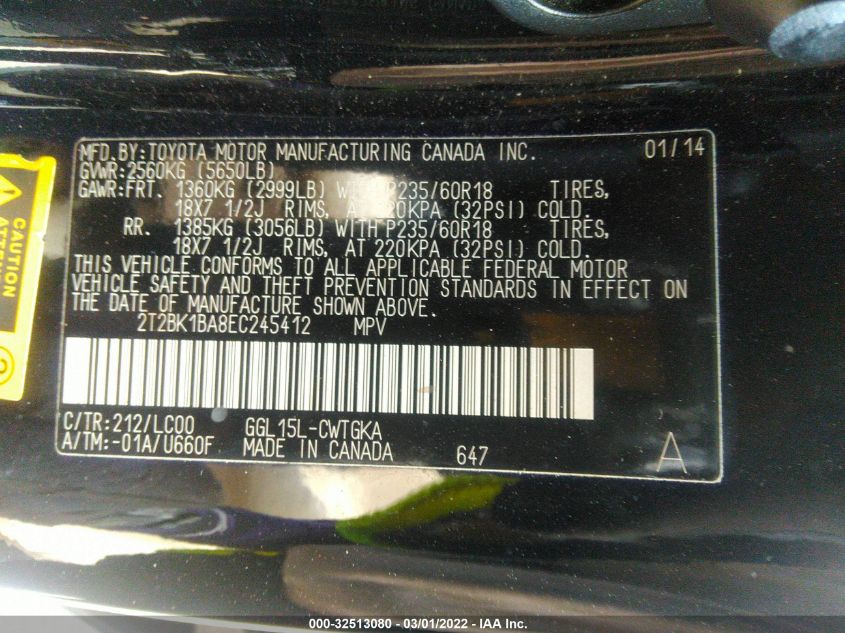 2014 LEXUS RX 350 2T2BK1BA8EC245412