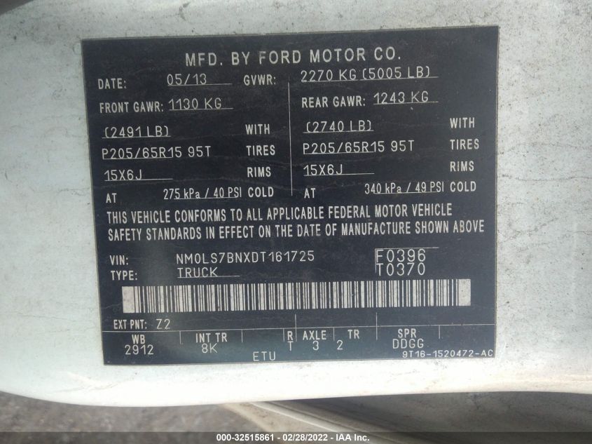 2013 FORD TRANSIT CONNECT XLT NM0LS7BNXDT161725