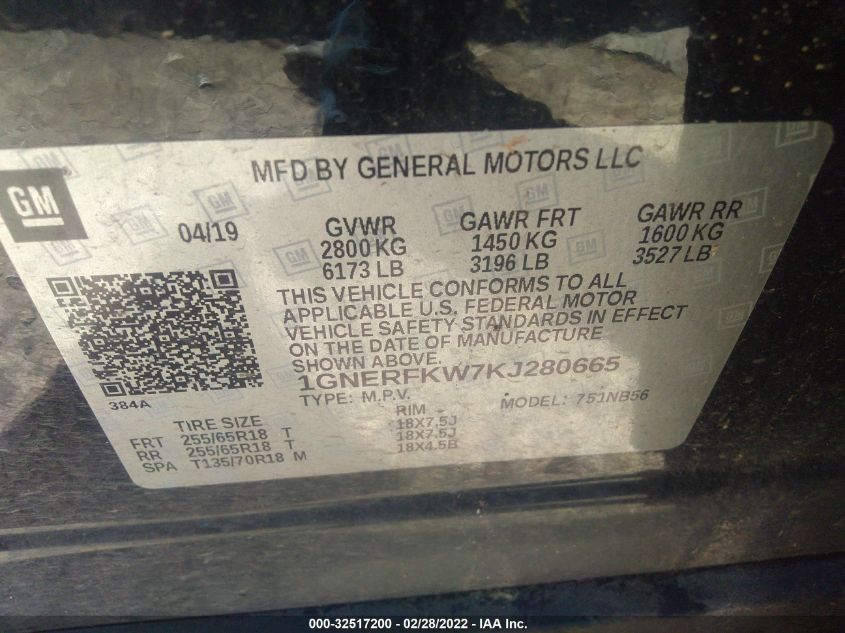 2019 CHEVROLET TRAVERSE LS 1GNERFKW7KJ280665