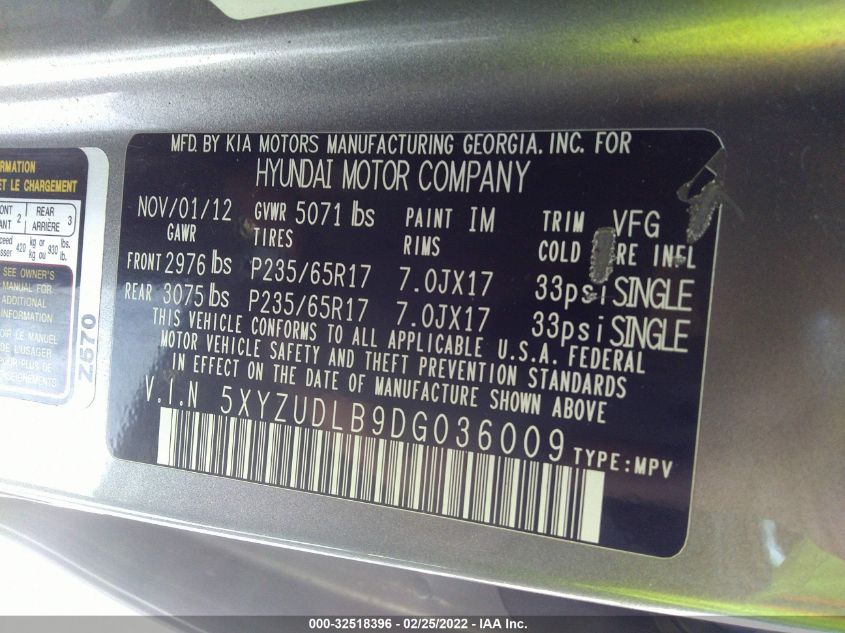 2013 HYUNDAI SANTA FE SPORT 5XYZUDLB9DG036009