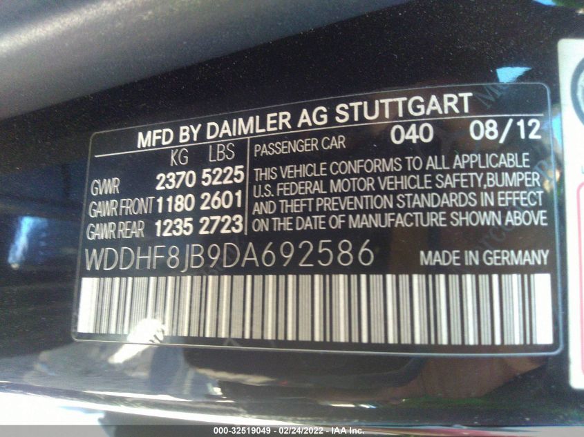 2013 MERCEDES-BENZ E-CLASS E 350 WDDHF8JB9DA692586
