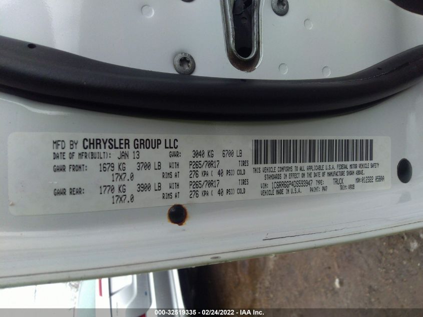 2013 RAM 1500 SLT 1C6RR6GP4DS593947