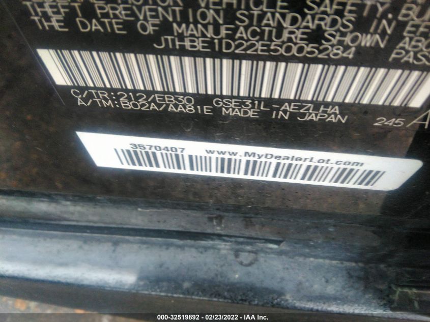 2014 LEXUS IS 350 JTHBE1D22E5005284