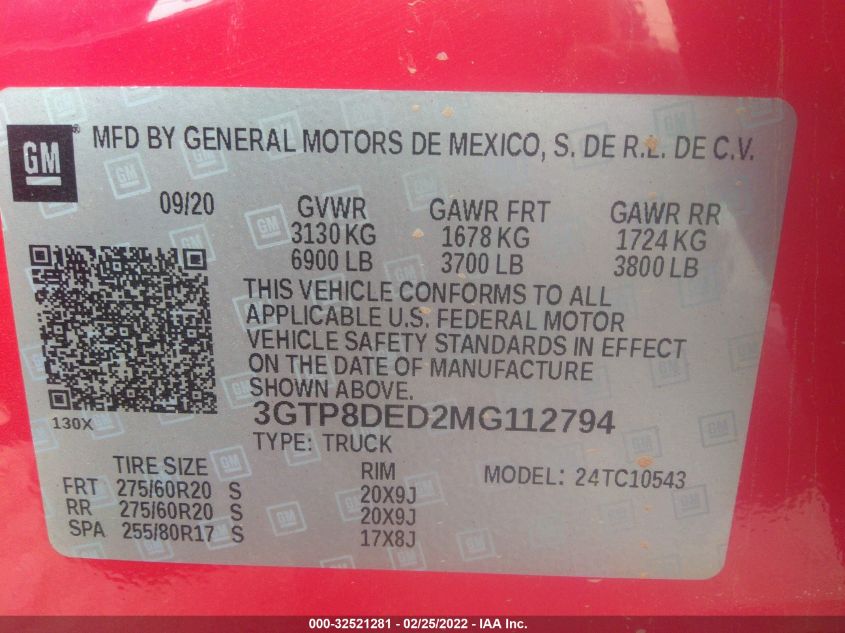 2021 GMC SIERRA 1500 SLT 3GTP8DED2MG112794