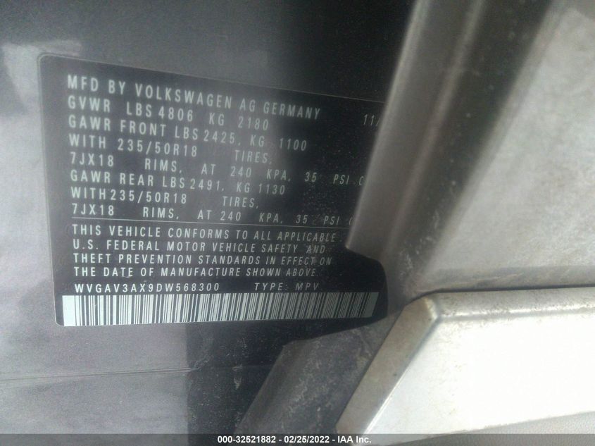 2013 VOLKSWAGEN TIGUAN SE WVGAV3AX9DW568300