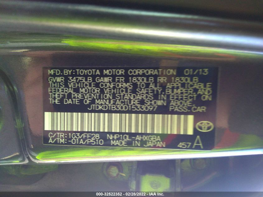 2013 TOYOTA PRIUS C ONE/TWO/THREE/FOUR JTDKDTB30D1533097