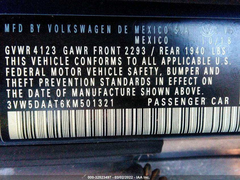 2019 VOLKSWAGEN BEETLE CONVERTIBLE S/SE 3VW5DAAT6KM501321
