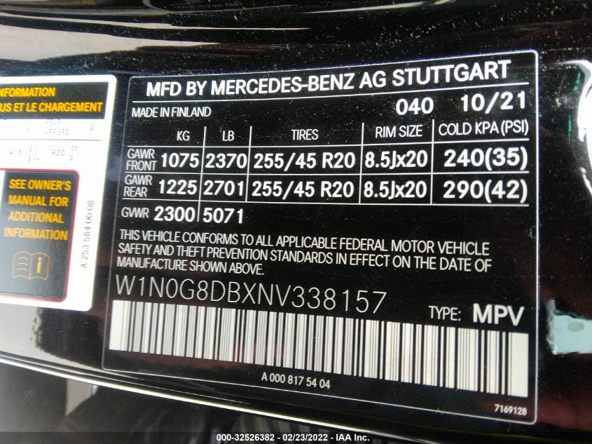 2022 MERCEDES-BENZ GLC GLC 300 W1N0G8DBXNV338157