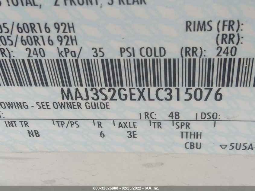 2020 FORD ECOSPORT SE MAJ3S2GEXLC315076