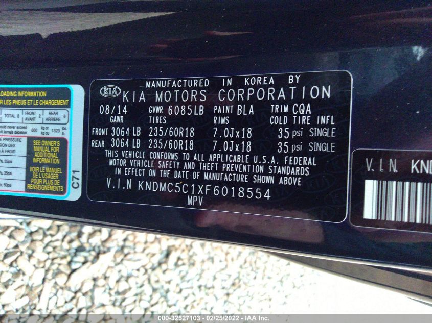 2015 KIA SEDONA SX KNDMC5C1XF6018554