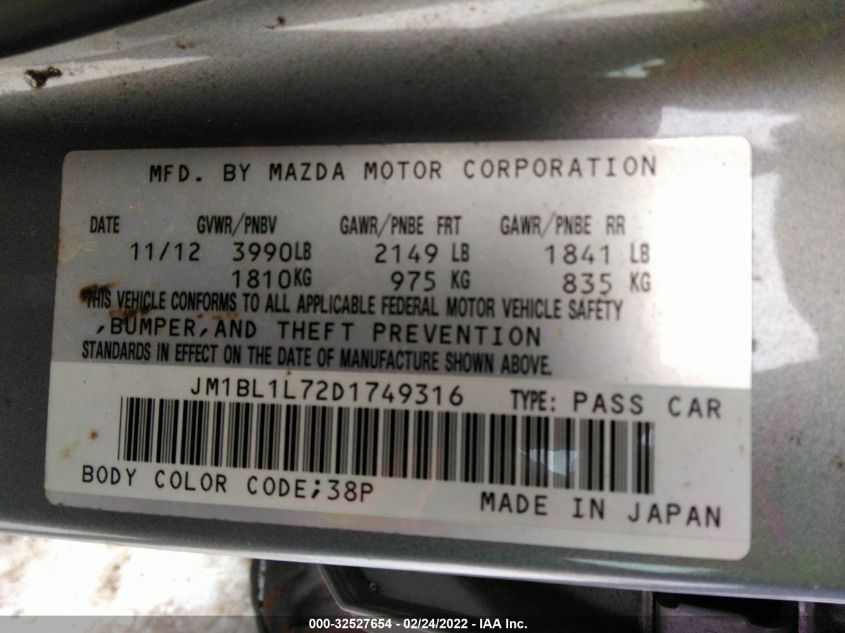 2013 MAZDA MAZDA3 I TOURING JM1BL1L72D1749316