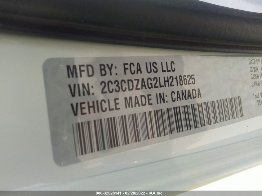 2020 DODGE CHALLENGER SXT 2C3CDZAG2LH218625