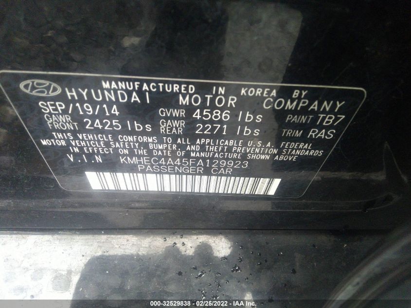 2015 HYUNDAI SONATA HYBRID LIMITED KMHEC4A45FA129923