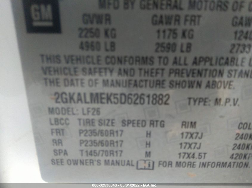 2013 GMC TERRAIN SLE 2GKALMEK5D6261882