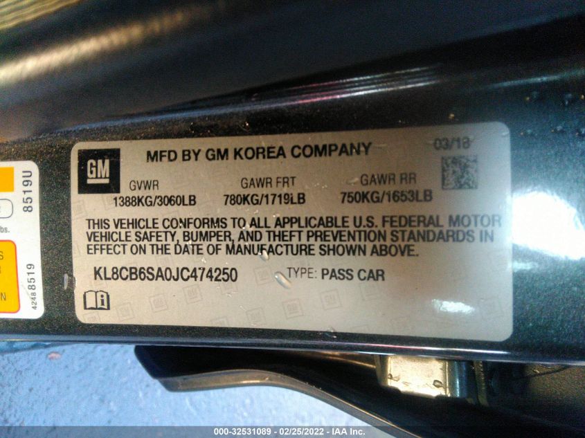 2018 CHEVROLET SPARK LS KL8CB6SA0JC474250