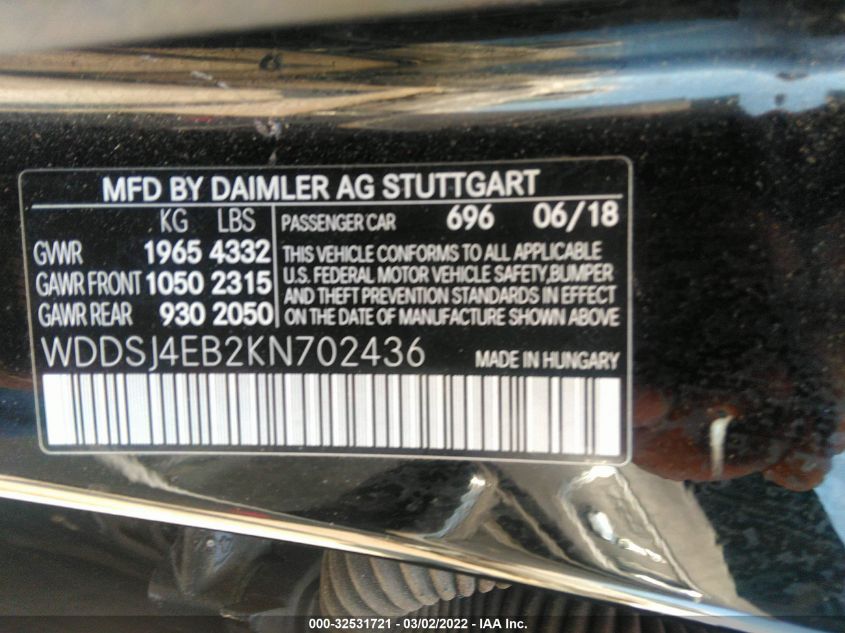 2019 MERCEDES-BENZ CLA WDDSJ4EB2KN702436