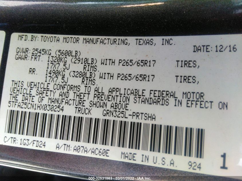 2017 TOYOTA TACOMA SR5/TRD SPORT 5TFAZ5CN1HX030254