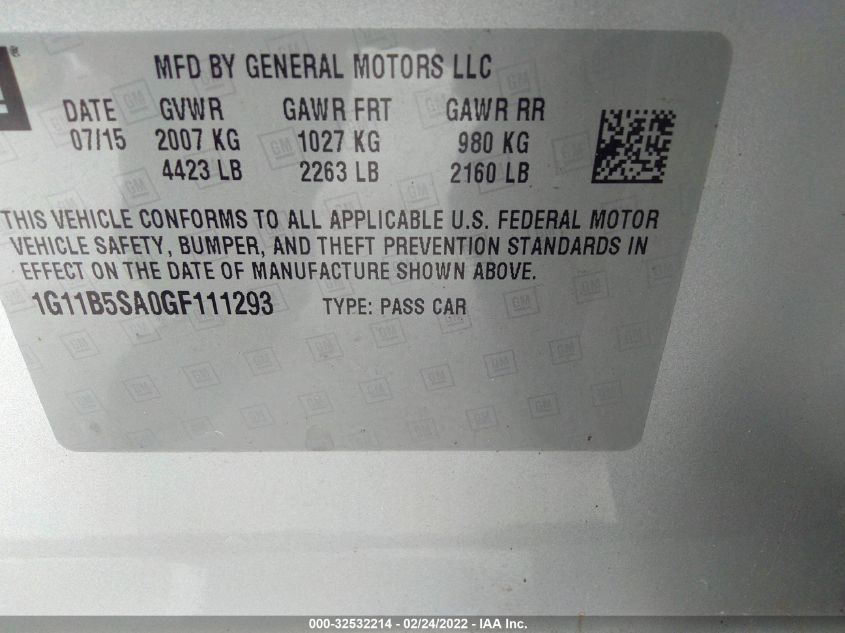 2016 CHEVROLET MALIBU LIMITED LS 1G11B5SA0GF111293