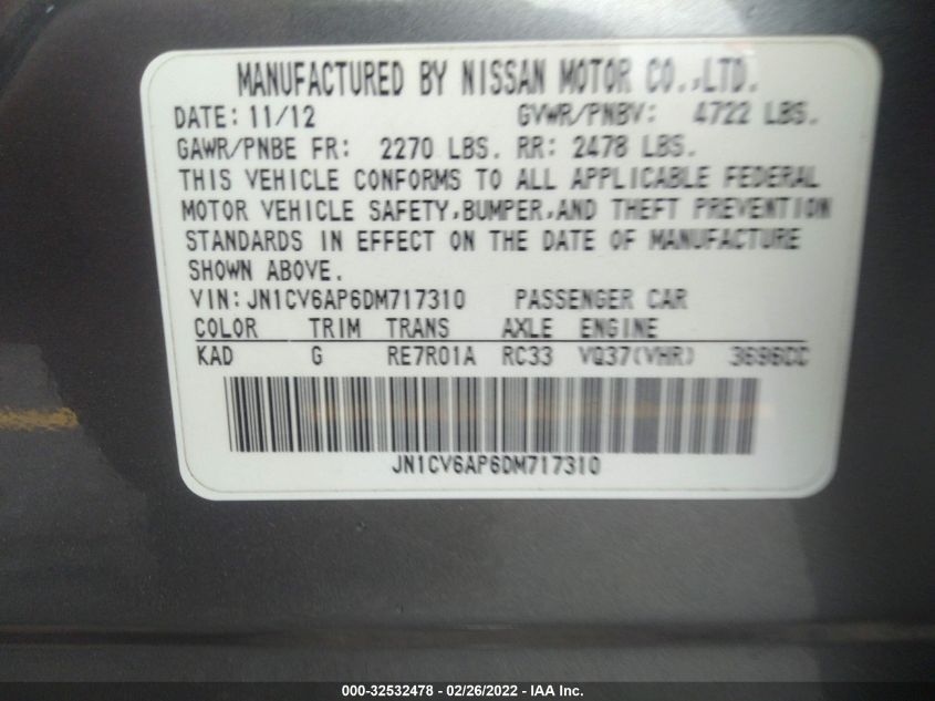 2013 INFINITI G37 SEDAN JOURNEY JN1CV6AP6DM717310