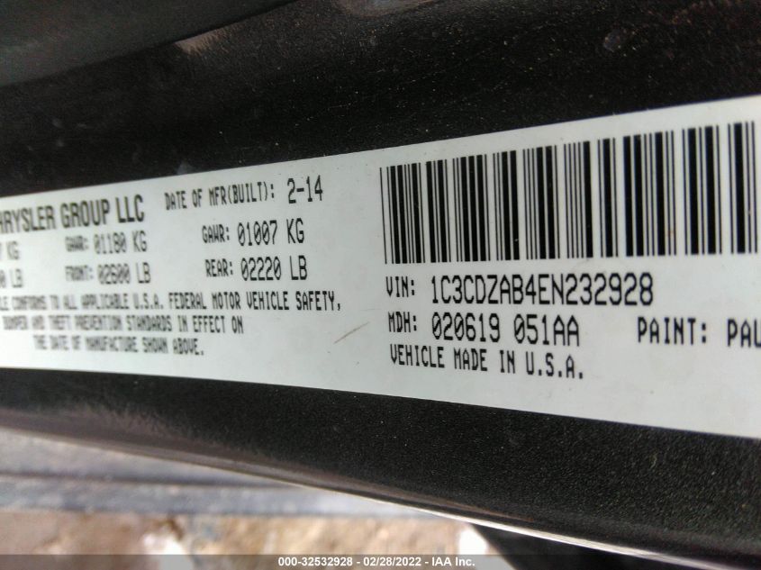 2014 DODGE AVENGER SE 1C3CDZAB4EN232928