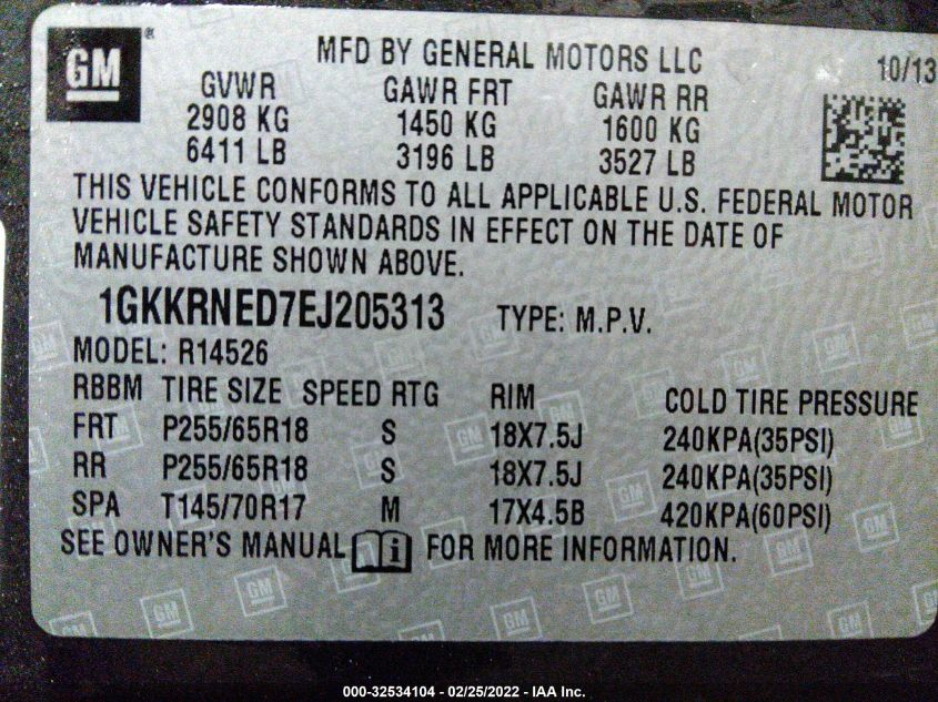 2014 GMC ACADIA SLE 1GKKRNED7EJ205313