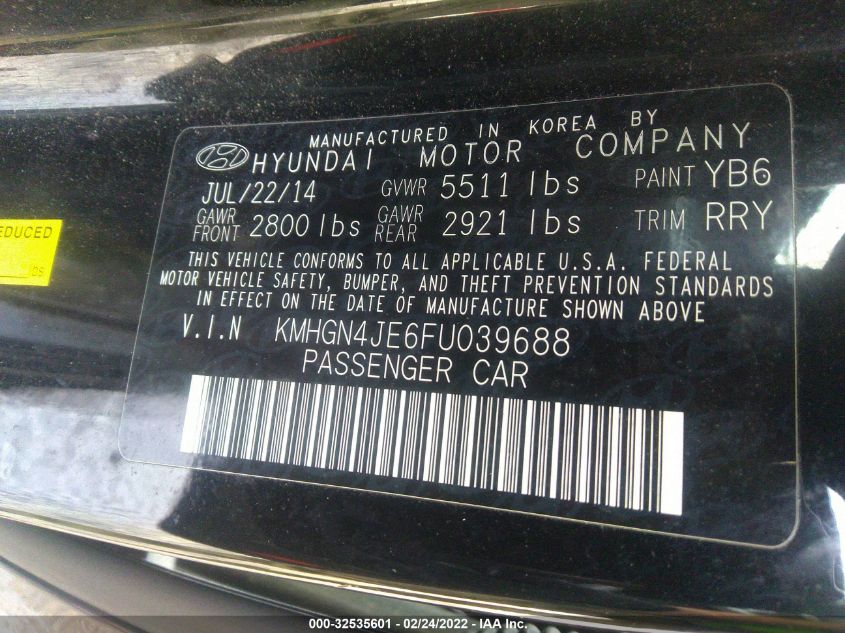 2015 HYUNDAI GENESIS 3.8L KMHGN4JE6FU039688