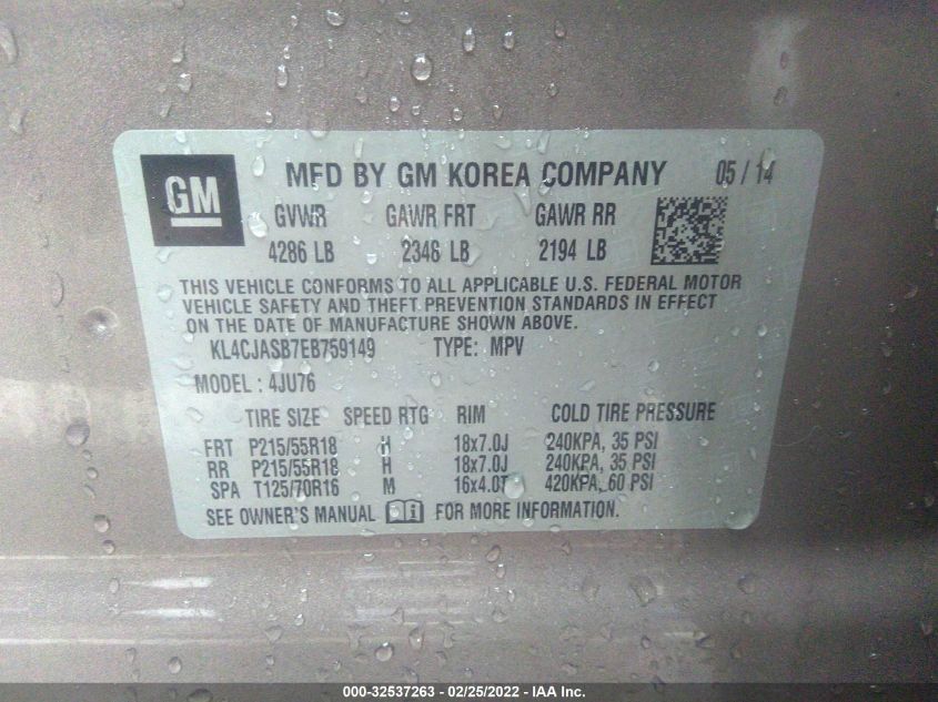 2014 BUICK ENCORE KL4CJASB7EB759149