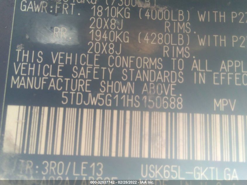 2017 TOYOTA SEQUOIA LIMITED 5TDJW5G11HS150688