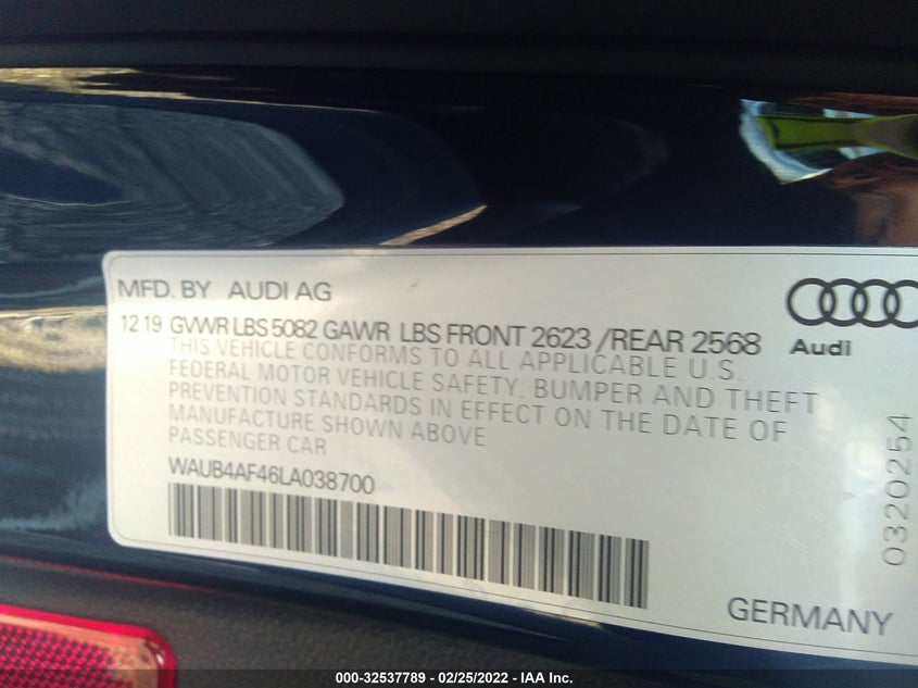 2020 AUDI S4 VIN: WAUB4AF46LA038700